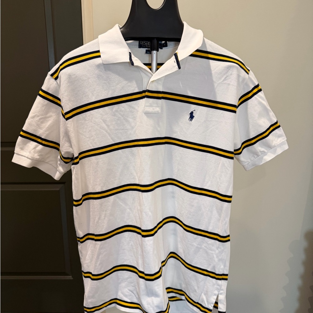 Men's Polo Ralph Lauren White Shirt with Black and Yellow Stripes